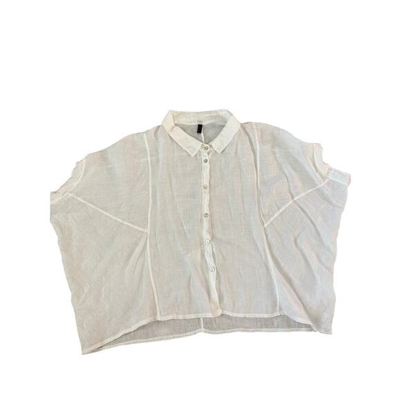 Inizio Women's White 100% Linen made in Italy Button Up Cropped Top Size Small - Picture 3 of 10